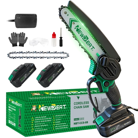 NEWBEAT Mini Chainsaw Cordless 6-inch, Battery Power Saw with 2 Batteries Handheld Electric Chain Saw for Tree Trimming, Wood Cutting