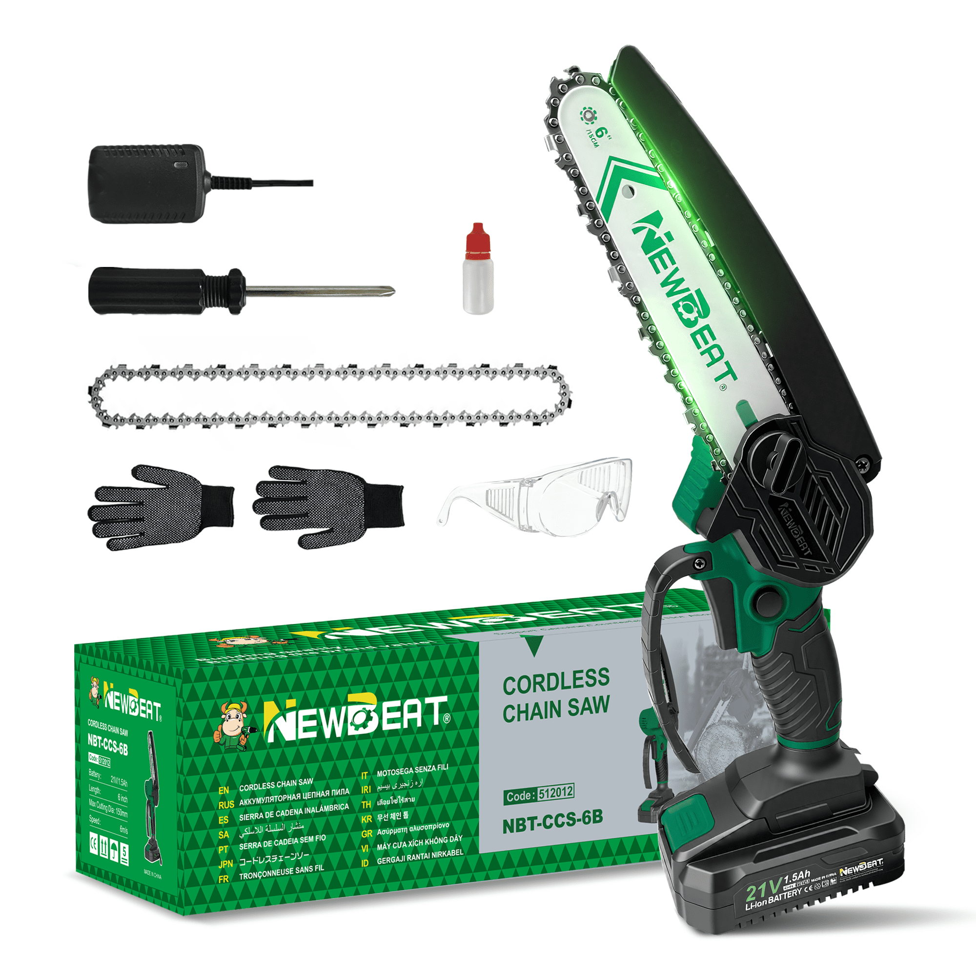 NEWBEAT Cordless Mini Chainsaw, Handheld Electric Saw for Trimming, 6-Inch