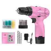 NEWBEAT Pink Cordless Drill Set, 12V Power Drill with Battery and Charger, 3/8" Keyless Chuck, 2 Variable Speed, Electric Power Tools for Women Diy