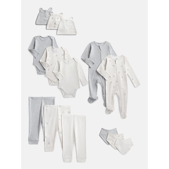 Wonder Nation Organic Cotton Baby Gender Neutral Layette Gift Set, 14-Piece, Sizes Newborn-9 Months