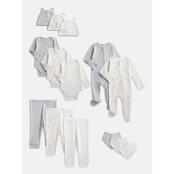 Wonder Nation Organic Cotton Baby Gender Neutral Layette Gift Set, 14-Piece, Sizes Newborn-9 Months