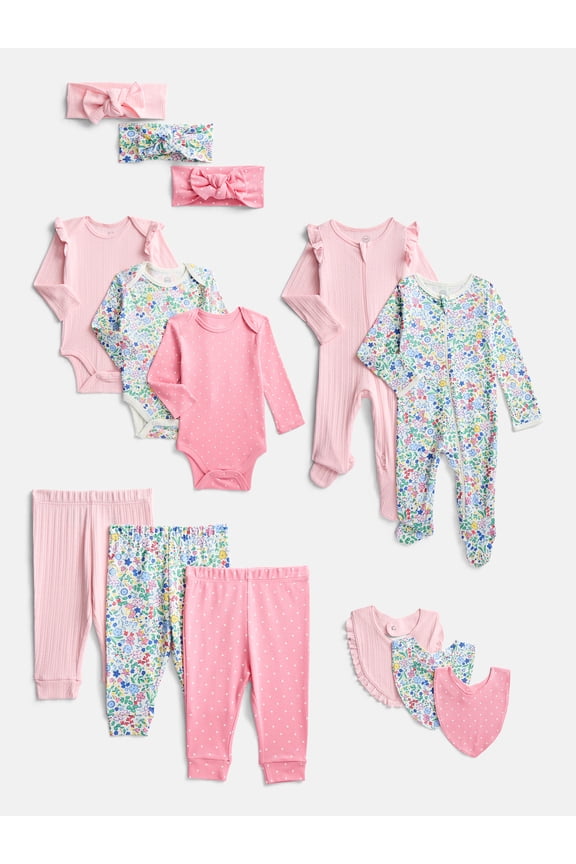 Organic Cotton Baby Gender Girl Layette Gift Set, Sizes Newborn - 9 Months, 14-Piece