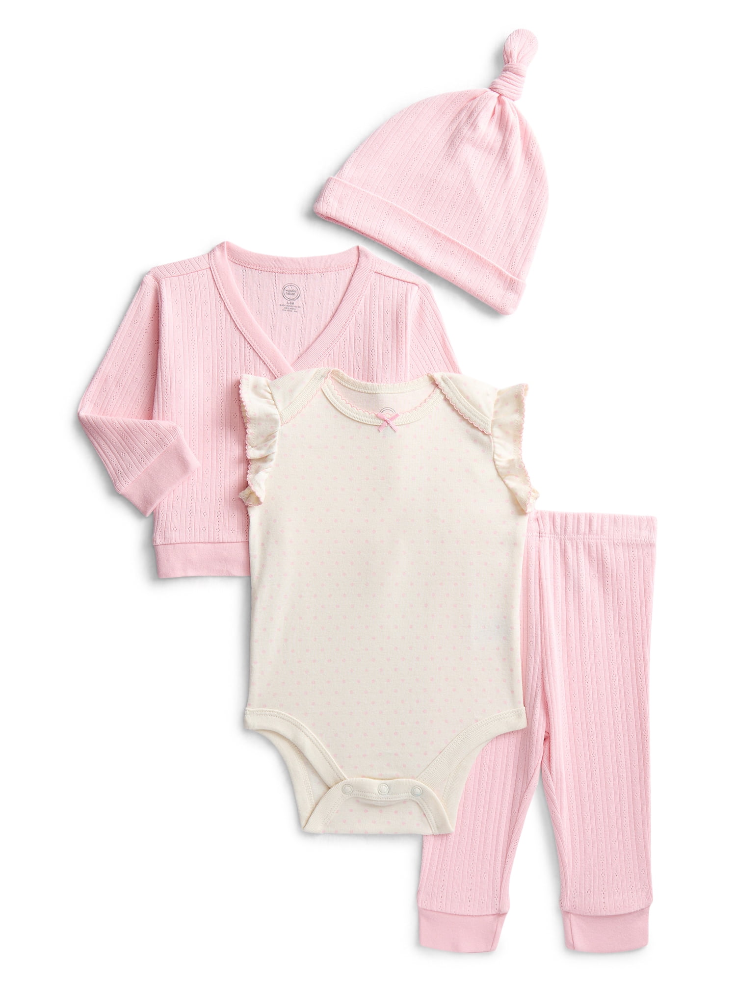 Wonder Nation Organic Cotton Baby Girl Take Me Home Layette Gift Set, 4-Piece, Sizes Newborn-9 Months