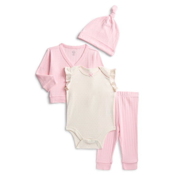 Wonder Nation Baby Girl Take Me Home Layette Gift Set, 4-Piece, Sizes Newborn-9 Months
