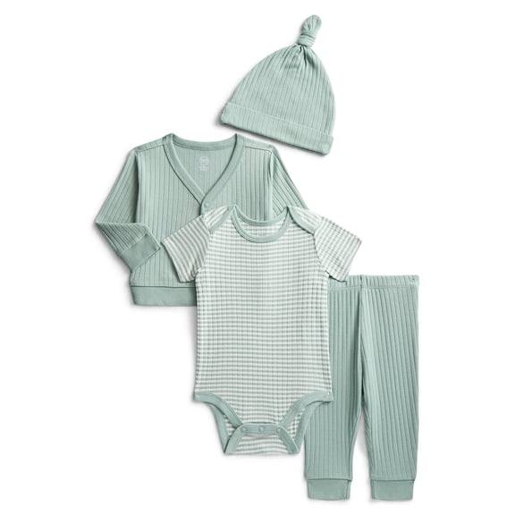 Wonder Nation Organic Cotton Baby Boy Take Me Home Layette Gift Set, 4-Piece, Sizes Newborn-9 Months