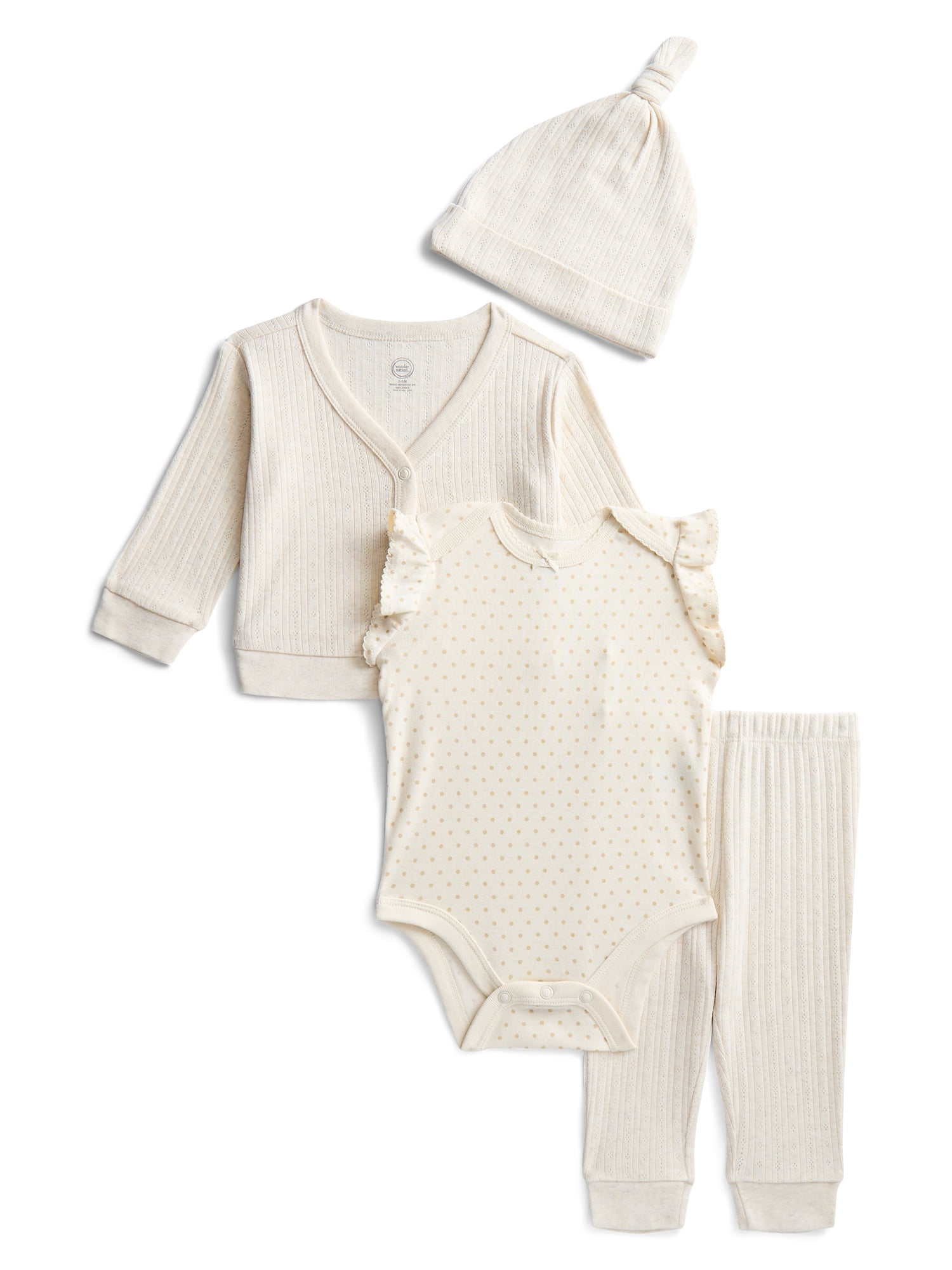 Wonder Nation Organic Cotton Baby 4-Piece Take Me Home Layette Gift Set, Sizes Preemie-9 Months