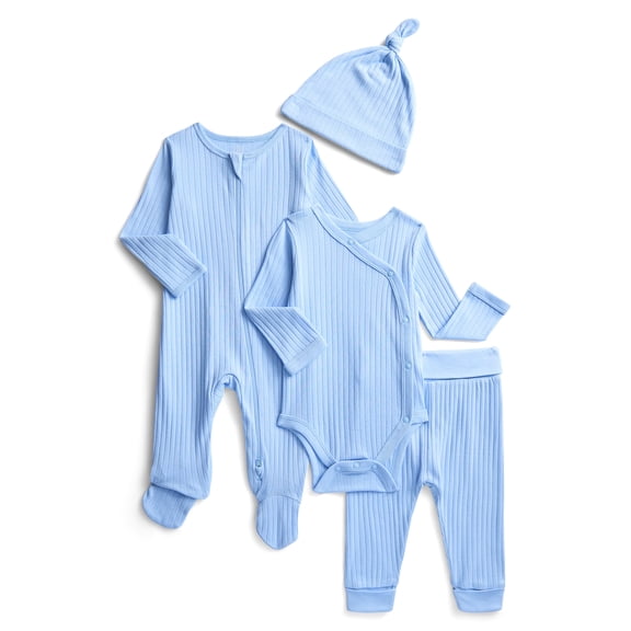 Wonder Nation Organic Cotton Baby Boy Layette Gift Set, 4-Piece, Sizes Newborn-9 Months