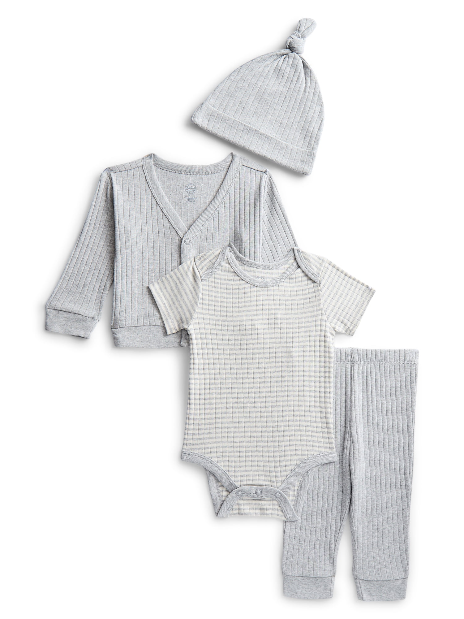 Wonder Nation Organic Cotton Baby Gender Neutral Take Me Home Layette Gift Set, 4-Piece, Sizes Newborn-9 Months