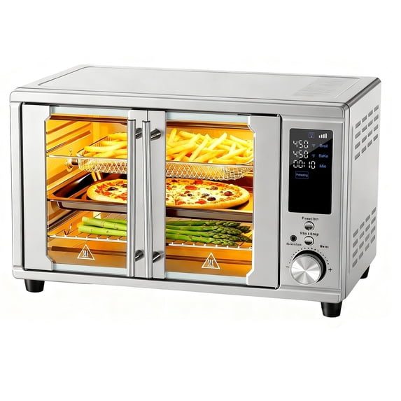 NEWBULIG 30QT Smart Air Fryer Toaster Oven Combo, 13-in-1 Double-Door Airfryer Oven, 0-450°F Temperature Control, 0-250°F Probe Control, Rotisserie & Mesh Basket, Professional Home Cooking