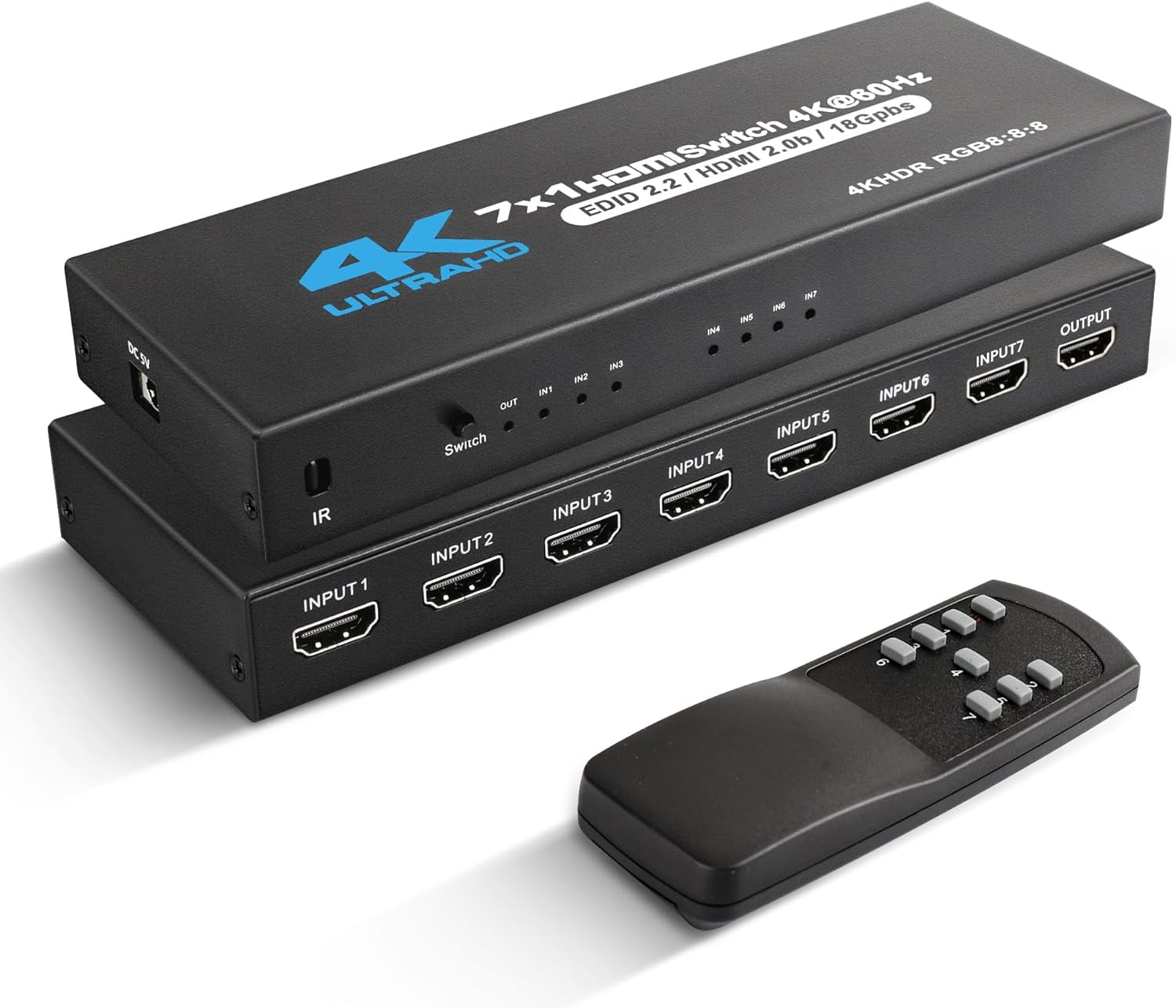 NEWCARE HDMI Switch 7 in 1 Out 4K60Hz, 7x1 HDMI Switcher with IR