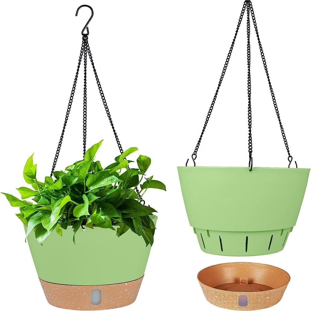 NEWCE 10 Inch Hanging Planters with Visible Water Level Tray Self Watering Plant Pot with