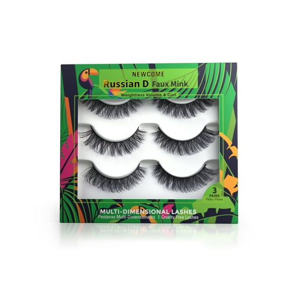 NEWCOME Lashes Russian D Faux Mink False Eyelashes Extensions Wispy Lashes 3 Pairs