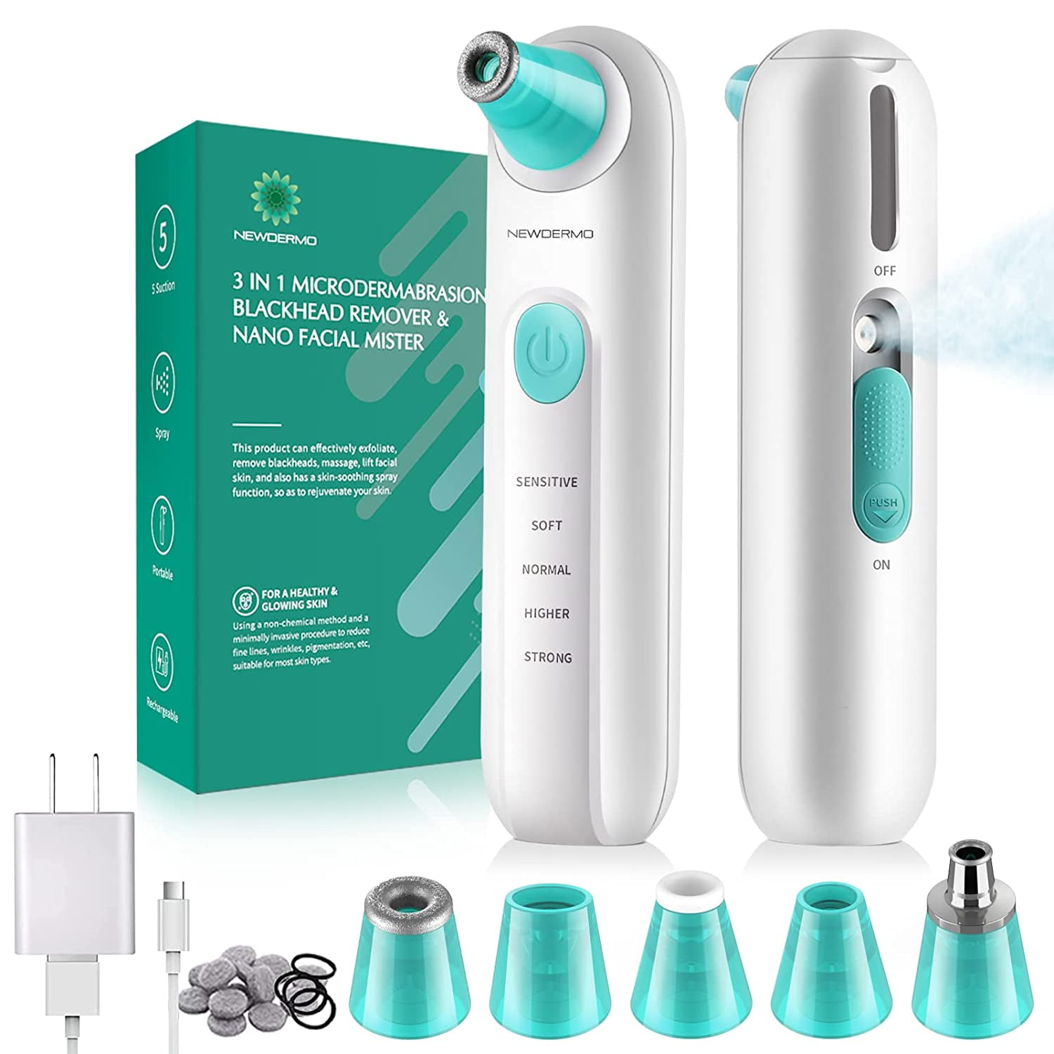 NEWDERMO Microdermabrasion Machine with Blackhead Remover & Nano Facial