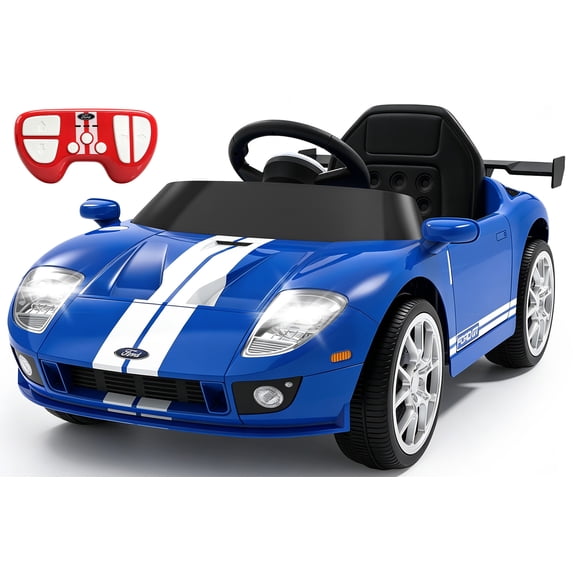Xuanlur 12V Licensed Ford GT Kids Ride on Toy, 12V Battery Powered Electric Car w/Remote Control, 4-Wheel Suspension, 3 Speed, Battery Display, LED Lights, Ride on Car for Toddler 1-5 Years, Bule