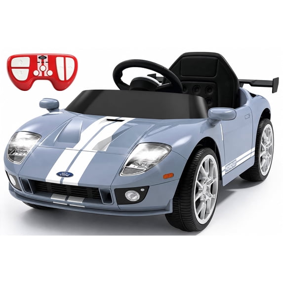 Xuanlur 12V Licensed Ford GT Kids Ride on Toy, 12V Battery Powered Electric Car w/Remote Control, 4-Wheel Suspension, 3 Speed, Battery Display, LED Lights, Ride on Car for Toddler 1-5 Years, Grey
