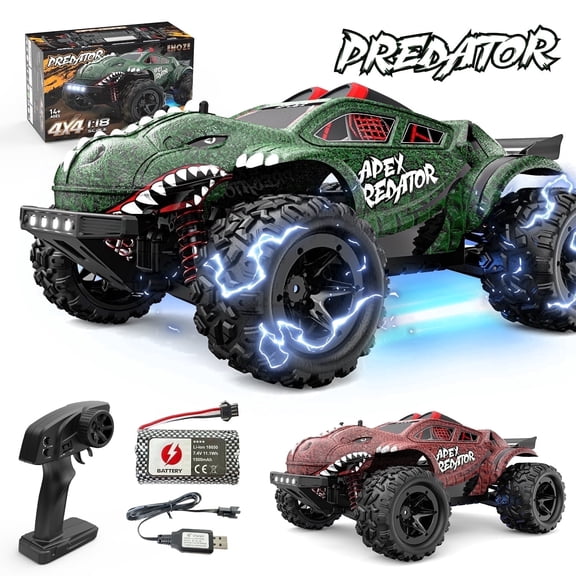 Xuanlur 1:18 Dinosaur RC Car for Boys & Adults, Max 25 MPH Off-Road Truck w/2.4 GHz High Speed Remote Control,4WD, All Terrain Truggy for Snow, Sand & Mud, Green