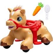 Xuanlur 12V Unicorn Ride on Toy for Toddlers, Interactive Battery Powered Electric Car w/Glowing Horn & Magic Sounds, Carrot Toy, Comb, Plush Mane, Ride on Horse for Kids Ages 1.5-3 Years Old, Brown