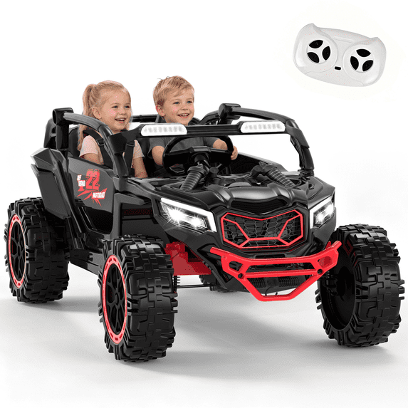 Xuanlur 24V Ride on Toys for Big Kids, 2 Seater Electric Car w/Parents Remote Control, 4 Wheel Suspension, Max 5MPH, Slow Start, 2X200W Motors, Bluetooth, Music, LED, Ride on UTV for Ages 3-6, Black