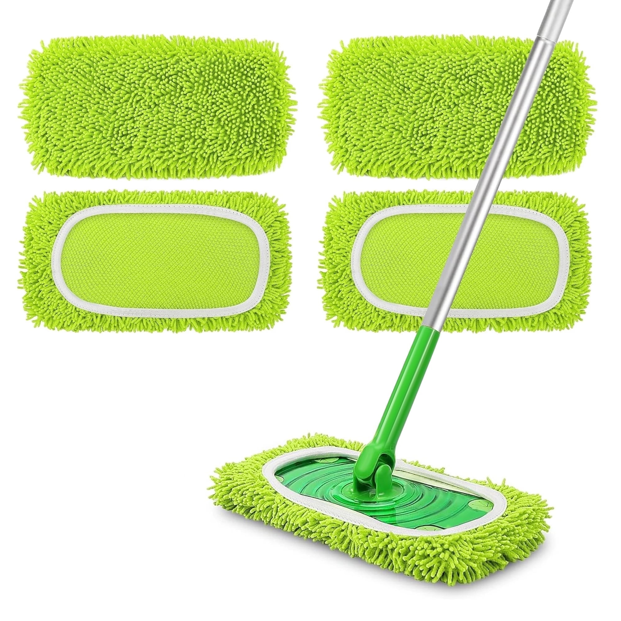 NEWE Reusable Microfiber Mop Pads 4 Pack Compatible with Swiffer Sweeper (Green)