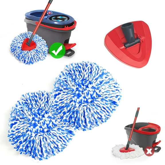 NEWE Mop Heads Replacements 2 Pack with Triangle Base for RinseClean 2 Tank System, Deep Cleaning All Floors, Blue