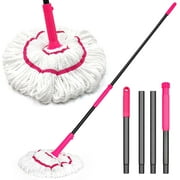 NEWE Self Wringing Twist Mop 55 inches Long Handle Rose Red