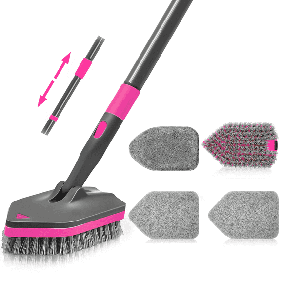 NEWE Shower Cleaner Brush, 60 inches Tub Tile Scrubber (Grey Red)