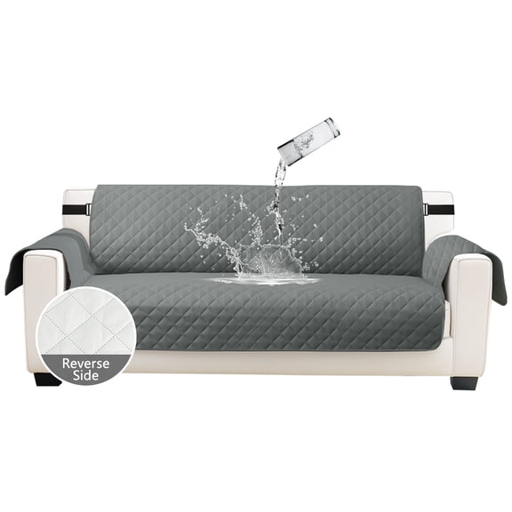 NEWEEN 100% Waterproof Sofa Cover Machine Washable Reversible Couch Cover Non Slip Furniture Protector Slipcover for Dogs, Children, Pets, Chair Size, Gray