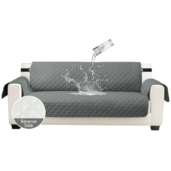 NEWEEN 100% Waterproof Sofa Cover Machine Washable Reversible Couch Cover Non Slip Furniture Protector Slipcover for Dogs, Children, Pets, Sofa Size, Gray