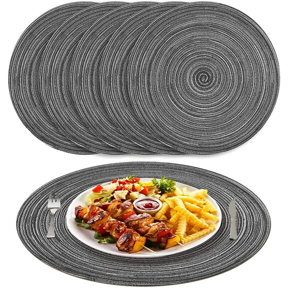 Debonair 15" Round Placemats Set of 6 Braided Fabric Heat Resistant Washable Table Mat for Kitchen for Kitchen Party Decor