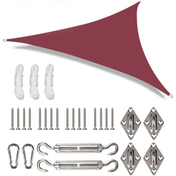 NEWEEN 16x16x16 ft Triangle Sun Sail Shade with Hardware Kit - Red