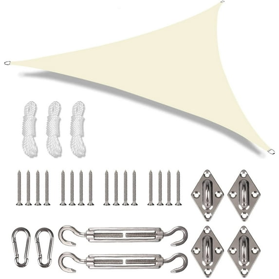 NEWEEN 6.5x6.5x6.5 ft Triangle Sun Sail Shade with Hardware Kit - White