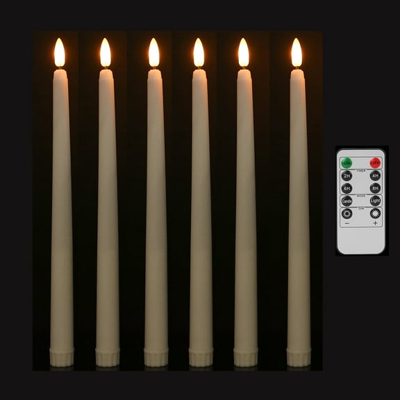 Debonair Flameless Taper Candles Flickering with Remote Timer, Battery Operated Led Warm 3D Wick Light Window Ivory Fake Candlesticks Real Wax Pack of 6, Christmas Home Wedding Decor(0.7X11Inch)