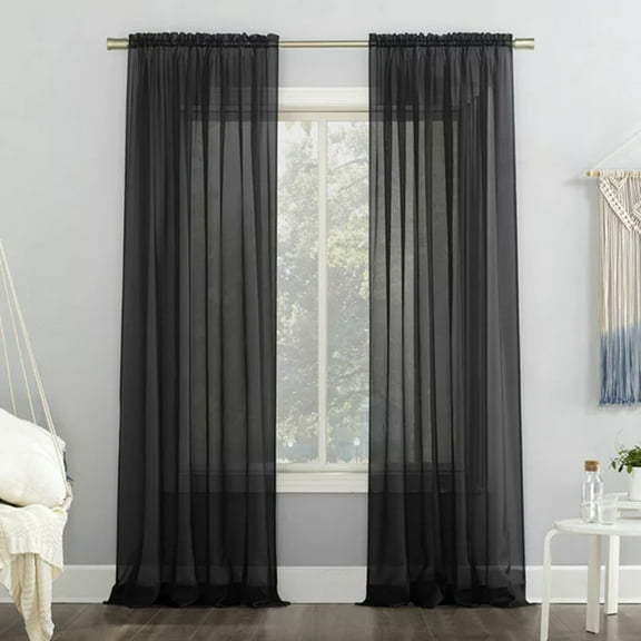 NEWEEN Basic Rod Pocket Sheer Voile Window Curtain Panels Black 3 Pair 6 Panels 52 Width 84 Inch Long for Kitchen Bedroom Children Living Room Yard