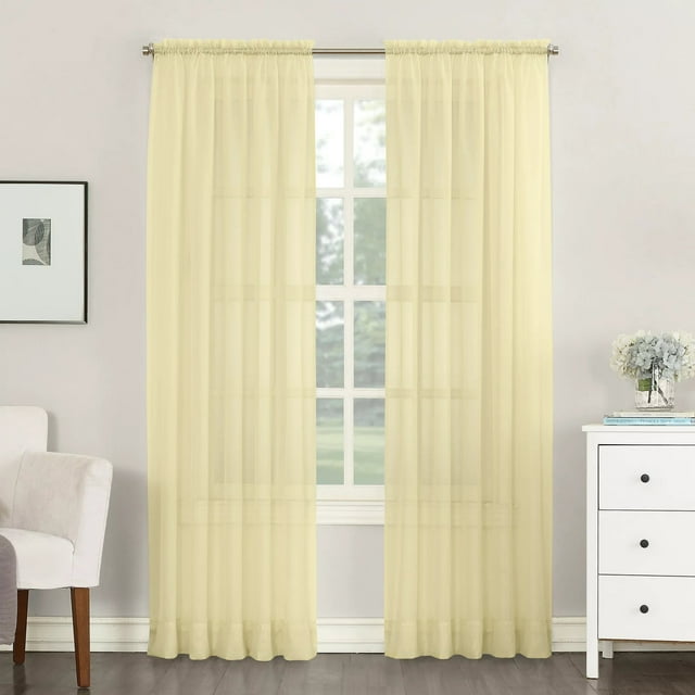 NEWEEN Basic Rod Pocket Sheer Voile Window Curtain Panels Yellow 1 Pair 2 Panels 52 Width 84 Inch Long for Kitchen Bedroom Children Living Room Yard