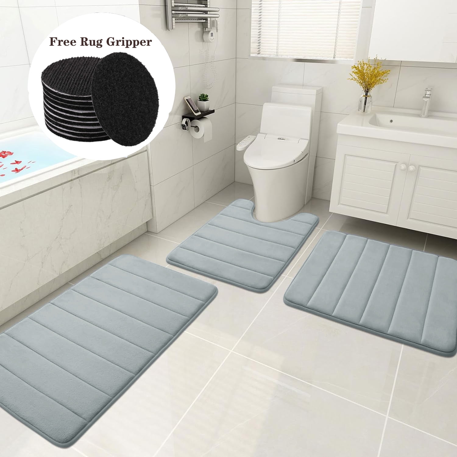 NEWEEN Bath Mat Set with Rug Gripper 1/2/3 Pieces Bathroom Rugs Toilet