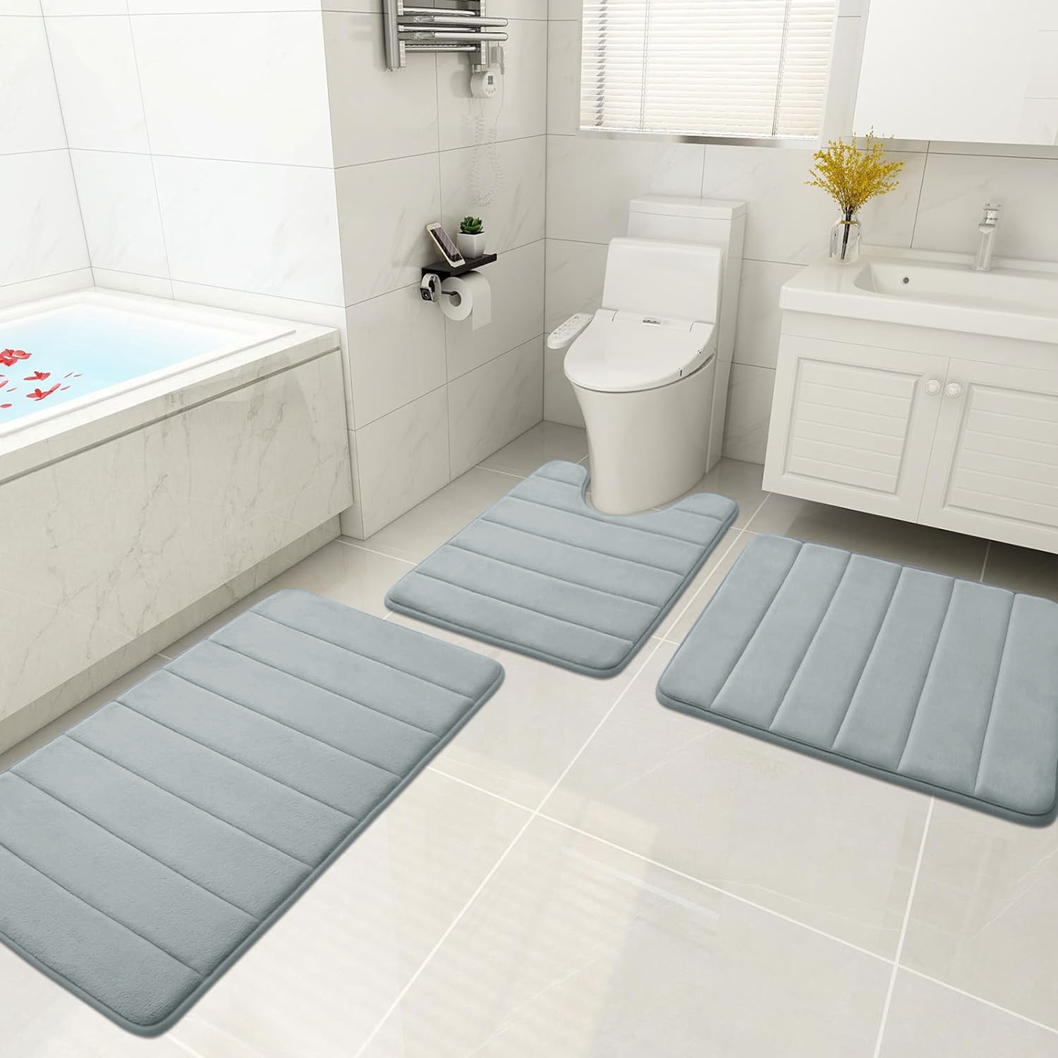 NEWEEN Bath Mat Set with Rug Gripper 1/2/3 Pieces Bathroom Rugs Toilet