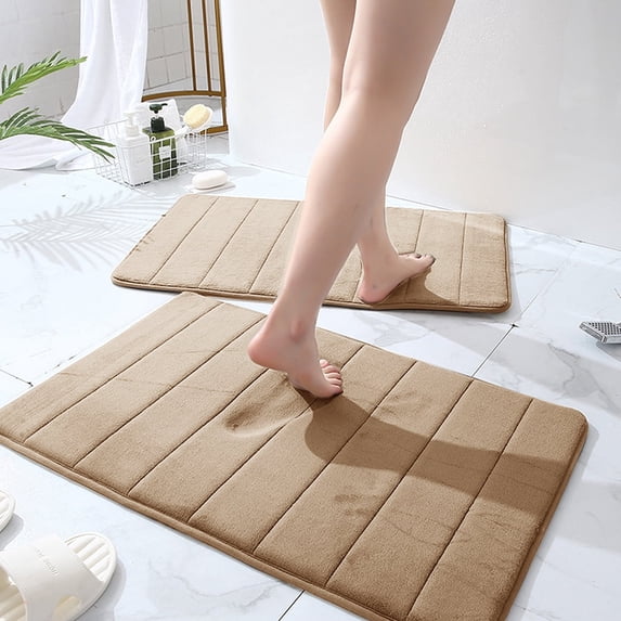 NEWEEN Bath Mats for Bathroom Non Slip - Memory Foam Bath Mat Coral Velvet Super Water Absorbent Polyster Soft Shaggy Anti-Slide For Bathroom Floor Rug - 20" x 32"