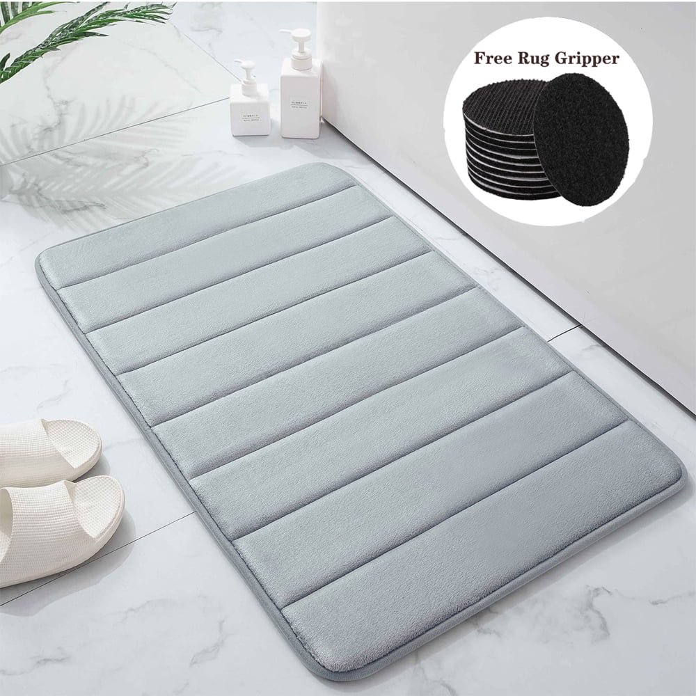NEWEEN Bath Mats for Bathroom Non Slip - Memory Foam Bath Mat Coral Velvet Super Water Absorbent Polyster Soft Shaggy Anti-Slide For Bathroom Floor Rug - 24"x16"