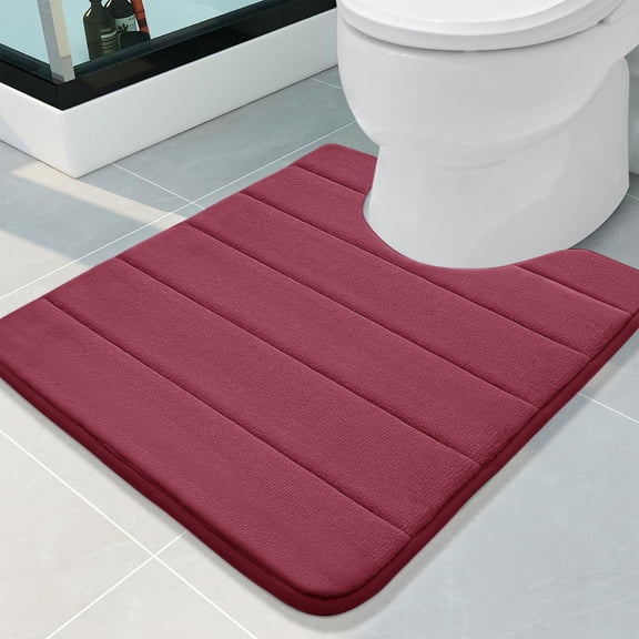 NEWEEN Bath Mats for Bathroom Non Slip - Memory Foam U-Shaped Bath Rug Coral Velvet Super Water Absorbent Polyster Soft Shaggy Anti-Slide For Bathroom Floor Rug - 20" x 24"