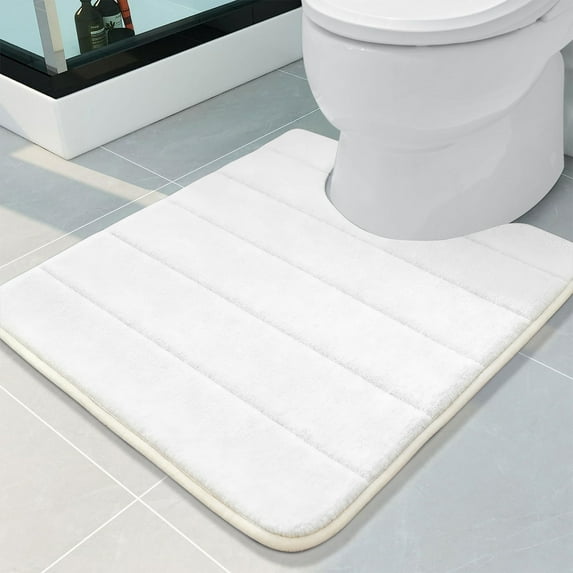 NEWEEN Bath Mats for Bathroom Non Slip - Memory Foam U-Shaped Bath Rug Coral Velvet Super Water Absorbent Polyster Soft Shaggy Anti-Slide For Bathroom Floor Rug - 20" x 24"