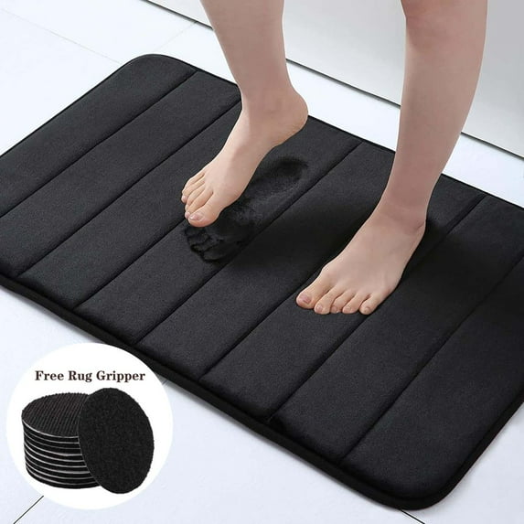 NEWEEN Bath Mats with Rug Gripper Non Slip Memory Foam Bathroom Rugs Quick Dry- Black 17" x 24"