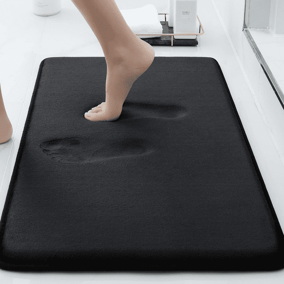 NEWEEN Bathroom Rugs – Thick Memory Foam, Non-Slip Bath Mat, Soft Plush Velvet Top, Ultra Absorbent, Small, Large & Long Rugs for Bathroom Floor, 17"×24", Black
