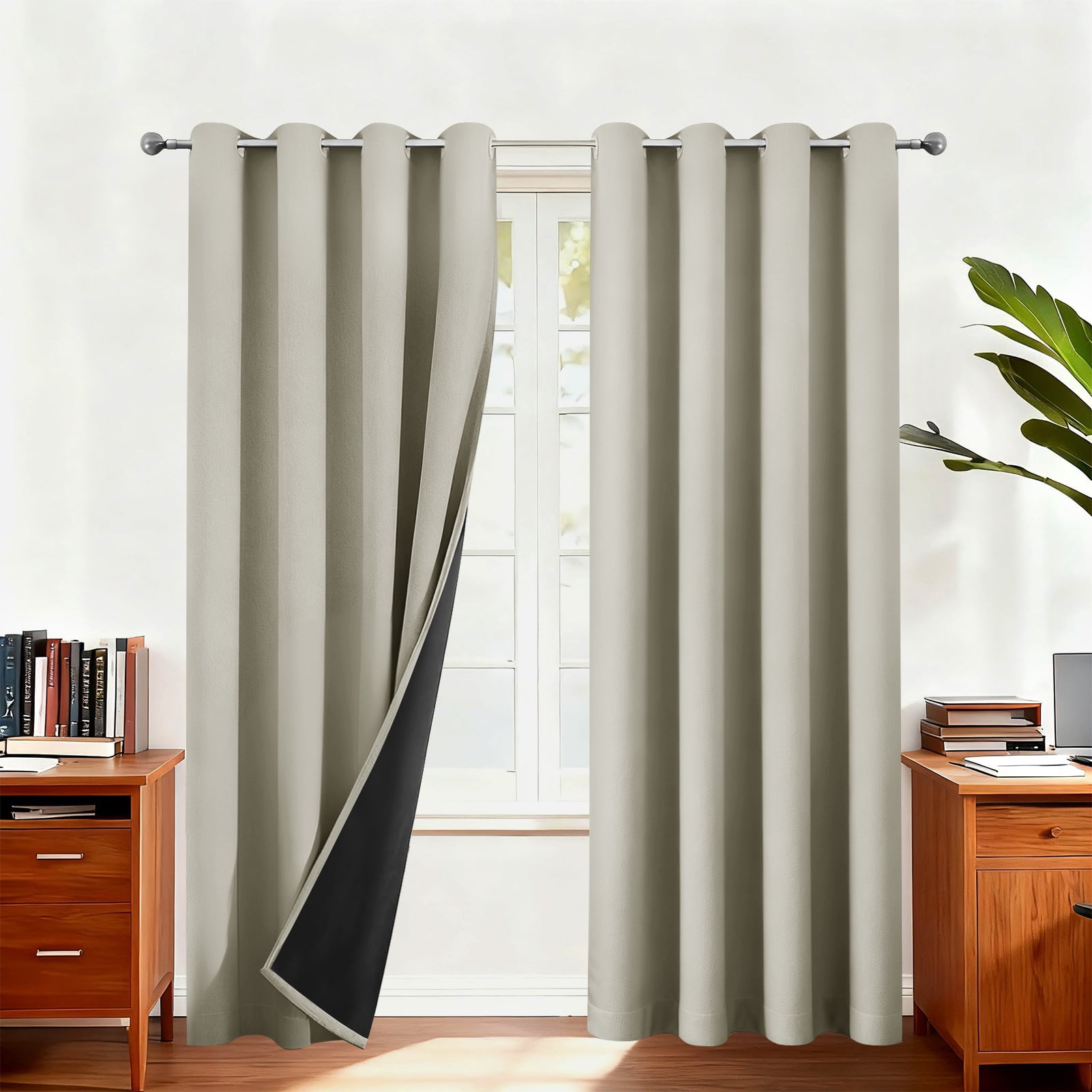 NEWEEN Blackout Curtains Thermal Insulated & Warm Protecting Curtains Eyelet for Living Room/ Bedroom, 52”W x 84”L,2 Panels,Cream Natural Curtains
