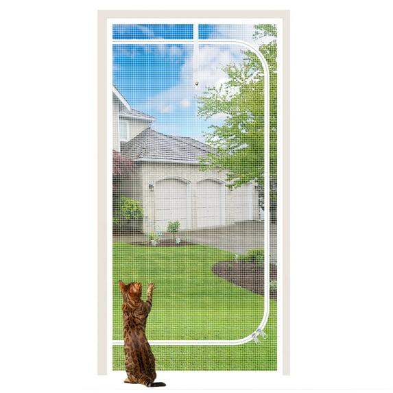 NEWEEN Cat Screen Door Fits Door Size 30"x 80" Thickened Heavy Duty Pets Resistant Mesh Screen Door for Living Room,Kitchen,Bedroom,Cat Proof Screen with Zipper Closure