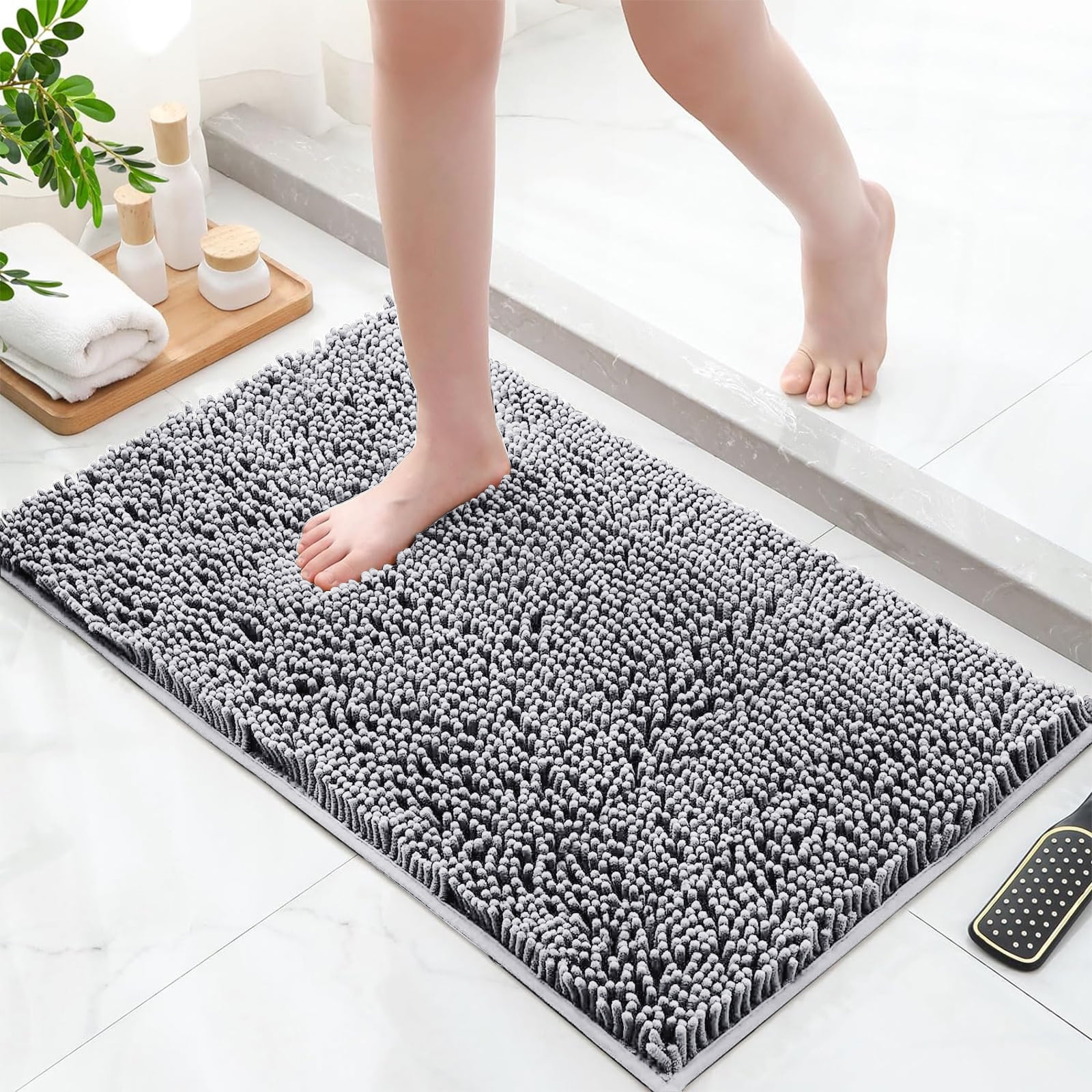 NEWEEN Bath Floor Microfiber Plush Absorbent Large Chenille Bathroom Rugs, Soft Non-Slip, 20"x30 ...