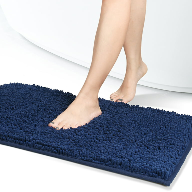 NEWEEN Chenille Bathroom Rugs Soft Non-Slip Super Water Absorbing Shower  Mats, 20x30, Navy Blue