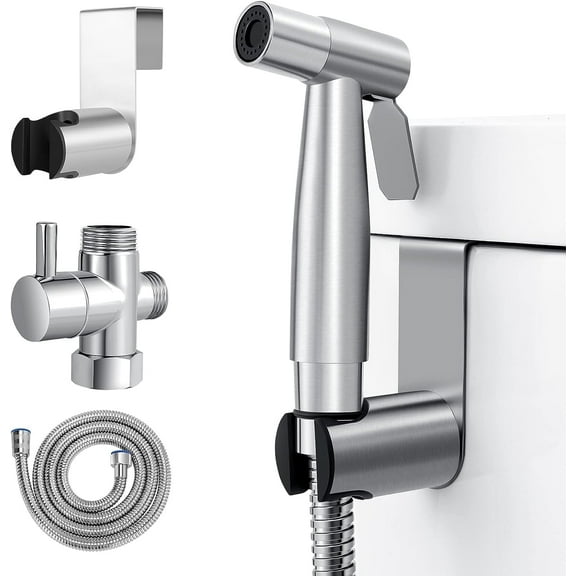 NEWEEN Handheld Bidet Sprayer for Toilet, Brushed Nickel Bidet Attachment for Toilet Adjustable Water Pressure Control with Bidet Hose for Feminine Wash Baby Diaper Cloth