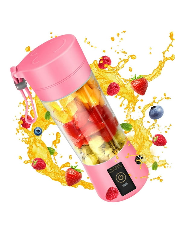 NEWEEN Portable Blender USB Rechargeable Personal Juicer Cup Small Fruit Juice Mixer for Shakes and Smoothies 350ML Capacity- Pink