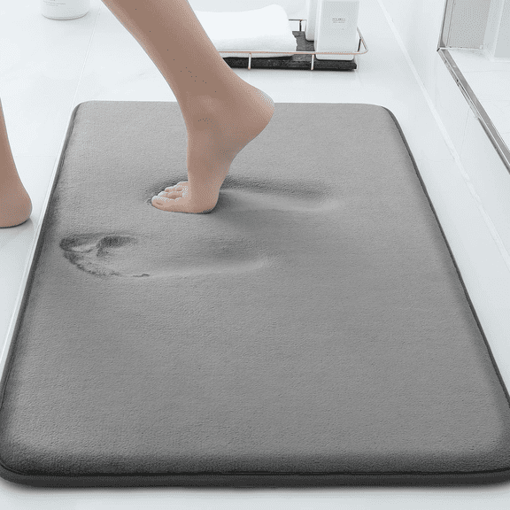 NEWEEN Set of 2 Bathroom Rugs – Thick Memory Foam, Non-Slip Bath Mat, Soft Plush Velvet Top, Ultra Absorbent, Small, Large & Long Rugs for Bathroom Floor, 20"×30", Dark Grey