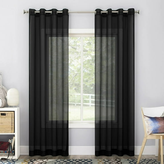 NEWEEN Sheer Black Curtains 2 Panels 63 Inch Length, Solid Voile with Grommet Top for Living Room/Bedroom (W55 X L63 Inch, Black)